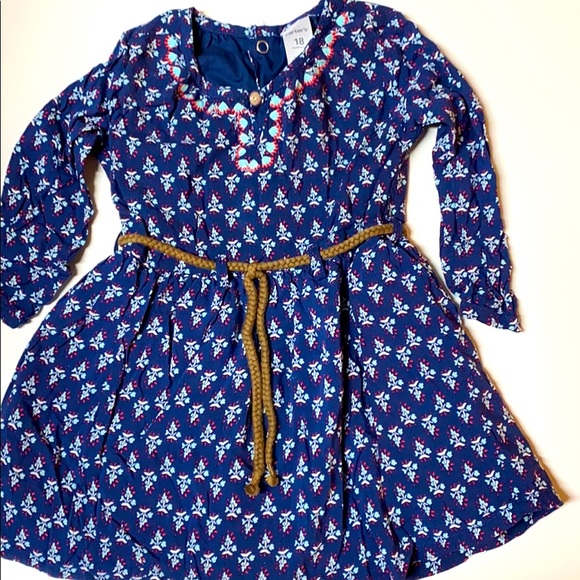 18 mo Navy print lg sleeve, lined dress w panties - Picture 1 of 5